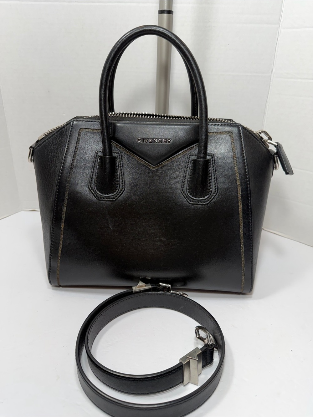 Givenchy Black Antigona Leather Satchel with strap